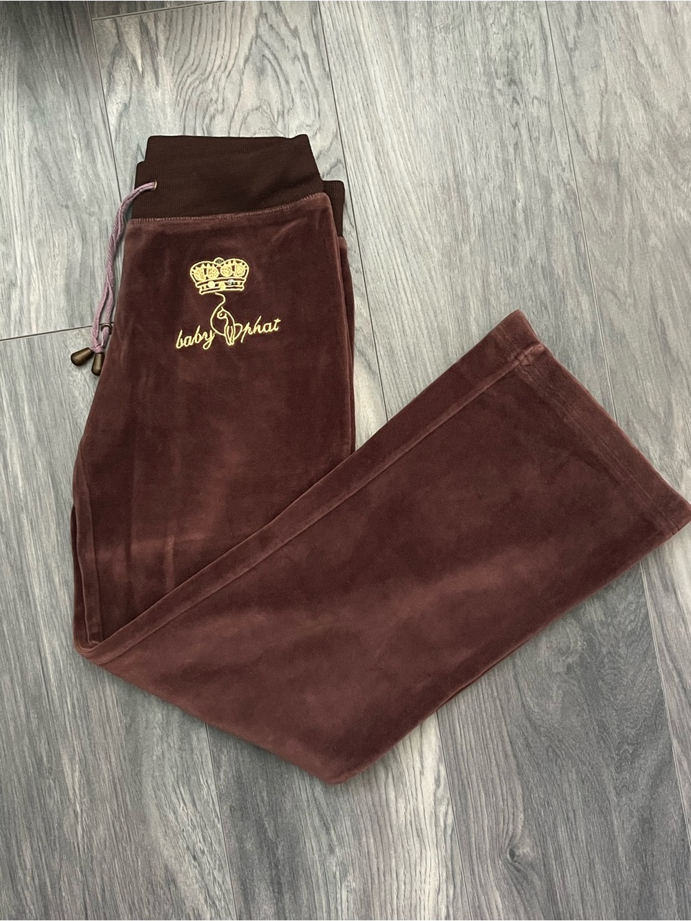 Baby Phat Brown Velour Lounge Pants with Gold Logo